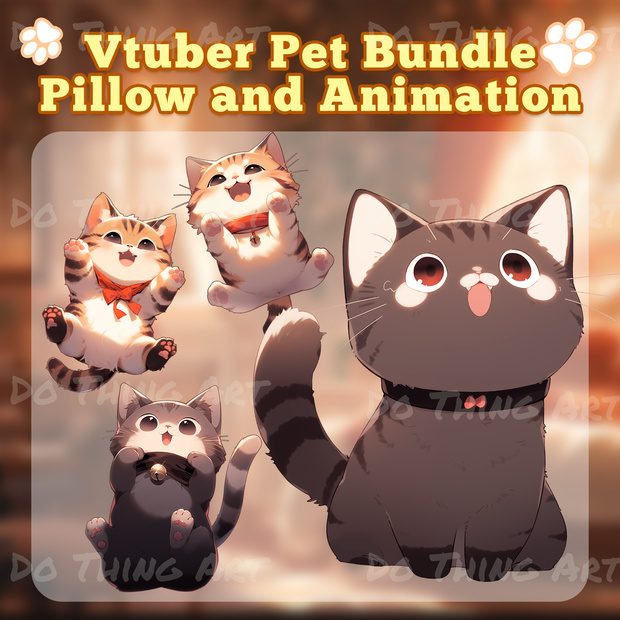 Vtuber Asset | Animated Kawaii Black Cat & Cute Cat Theme Hand Pillow Decoration | Bundle Set | Cat Deco | Cute Gift |Streamer Deco