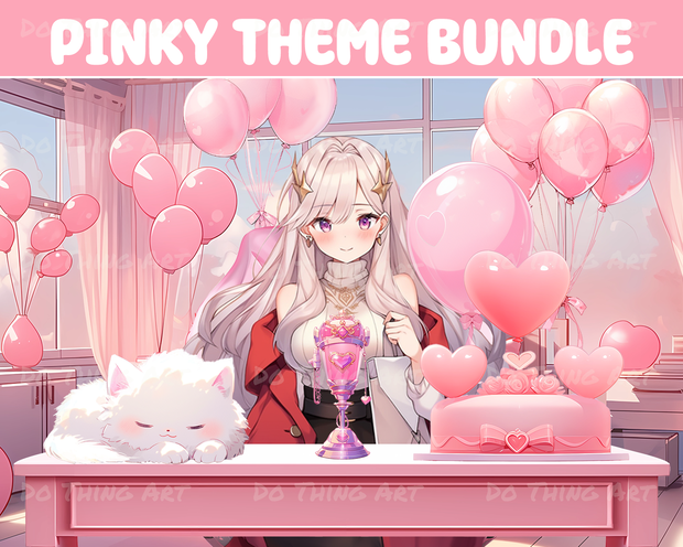 Pinky Theme Party Decoration Bundle | VtuberAssets | Twitch Overlay | Valentine Theme | Streamer Deco