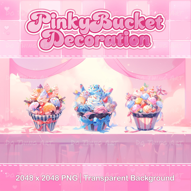 Vtuber Asset | Valentine Day Pinky Bucket | Twitch Decoration | Party Decoration | Cute Birthday Desserts | Kawaii Pinky Desserts | Sweet