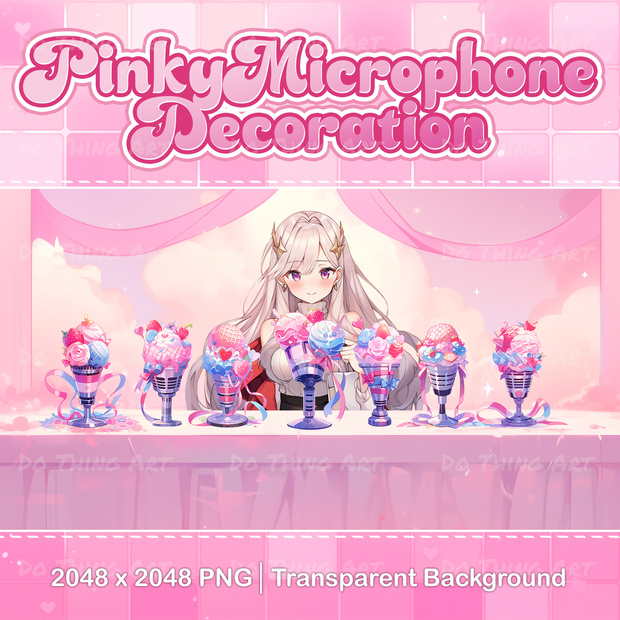 Vtuber Asset | Pinky Microphones | Twitch Decoration | Party Deco | Microphones Assets | Ice Cream Theme | Vtuber Mic Asset | Valentine Day