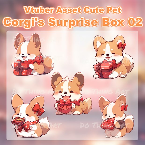 Vtuber Asset Corgi Surprise Box Decoration 02 | Valentines | Twitch Streammer Decor | Party Decoration | Cute Dog | Kawaii | Party Gift