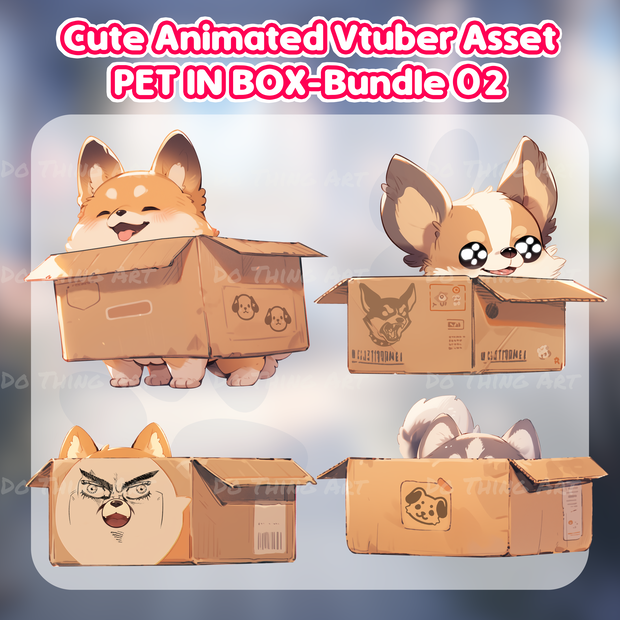 Cute Dog in the Box Decoration Bundle 02 | Vtuber Assets | Vtuber Friend | Twitch Decor | Kawaii dog | Twitch Overlay