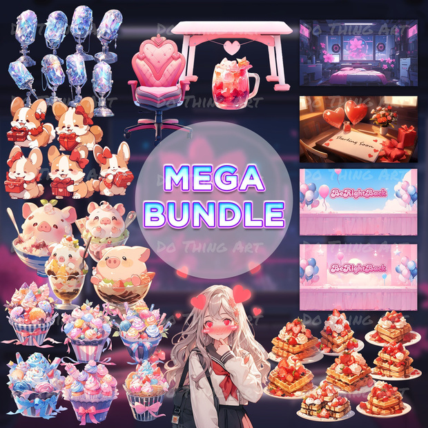 Vtuber MEGA Bundle | 50 Digital Assets | Twitch Vtuber Package | Streaming Background | Cyber Animation BG | VirtualYoutubers Assets | Party