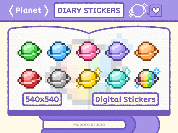 ピクセル惑星ステッカーセット / Pixel Planets Sticker Pack