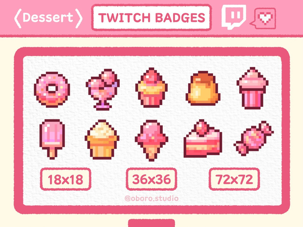 Twitch ピクセルデザートバッジセット / Pixel Dessert Badge Set