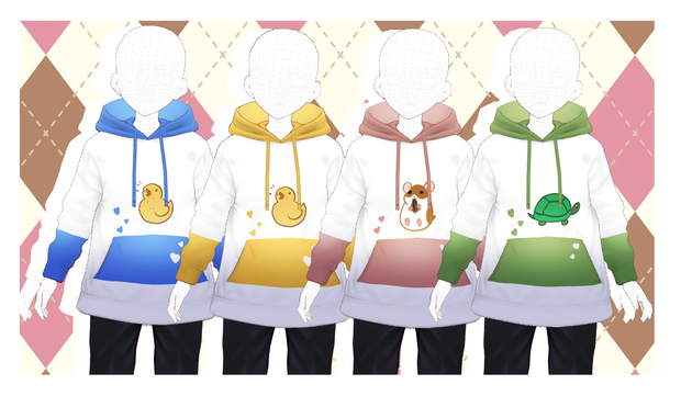 Cute Animal Hoodies for Vroid Duck, Hamster, Turtle, Cat, Fox, Dinosaur