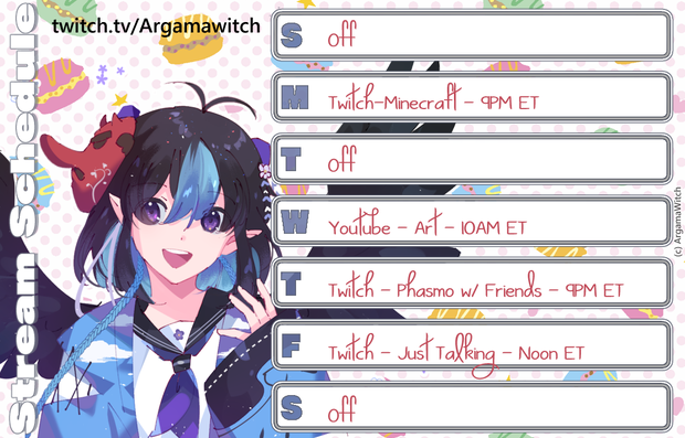 Free Streaming Schedule Templates - Vtuber Youtuber Twitch Streamer