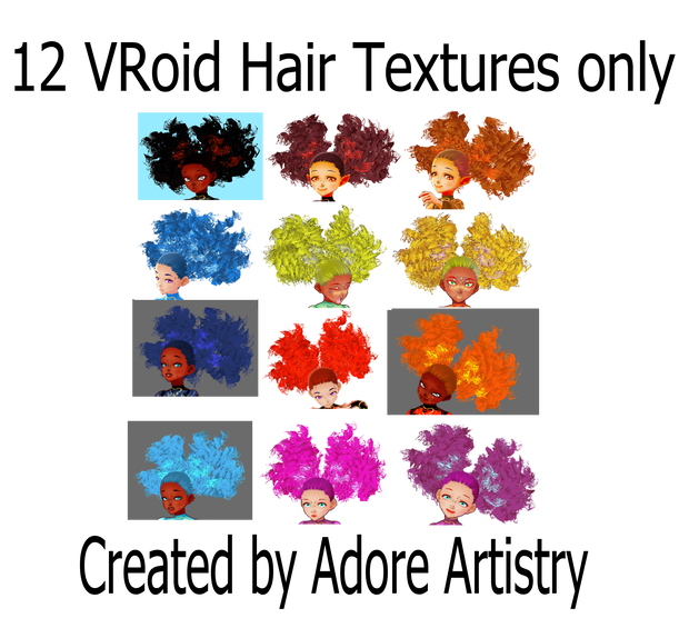 12 Curly Hair Texture Bundle (VRoid Hair Texture Beta)