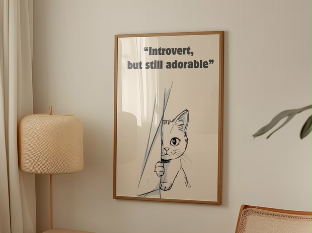 Introvert Cat Wall Art｜内向的でかわいい猫イラスト - JanaCat-Works - BOOTH