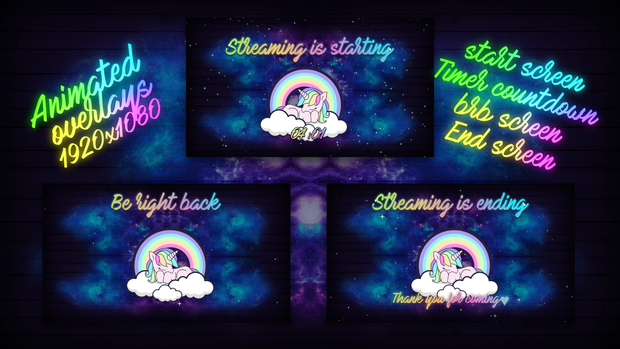 ON SALE!! ANIMATED Twitch Stream Package | Cute  Setup Theme | lgtbiq+ | rainbow | pink |  Unicorn | Streamer Graphics / Overlays