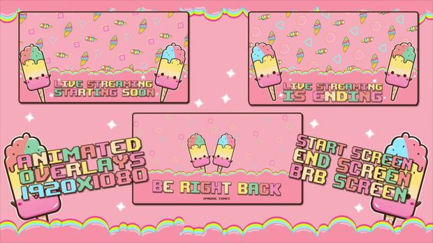 ON SALE!! ANIMATED Twitch / KICK / YOU TUBE Stream Package | KAWAII Theme |SUMMER | rainbow | pink | popsicle | Streamer Graphics / Overlay