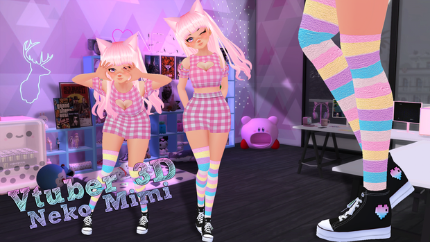 Model Animated 3D VTuber Neko: Adorable Expressions Kawaii  | VRM |