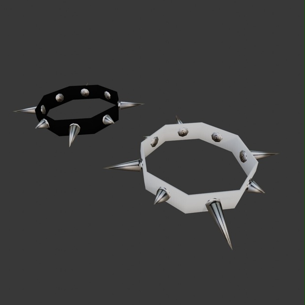 【3D小道具】スタッズリストバンド白黒セット(ローポリ)