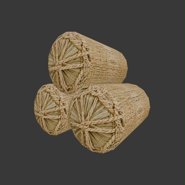 【3D小道具】米俵(三俵）(ローポリ)