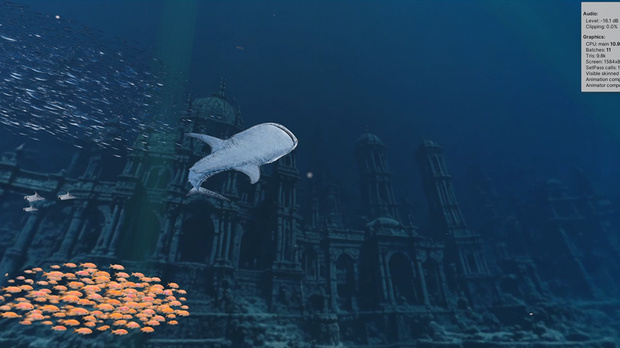 【3D環境・ワールド】3Dキット ジンベエザメが棲む海底遺跡(ローポリ)