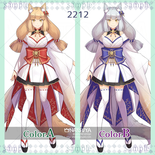 【立ち絵】2212 colorA/B【表情6種】イメージ：女性、和風ファンタジー、巫女、妖狐 ※2024/12修正版