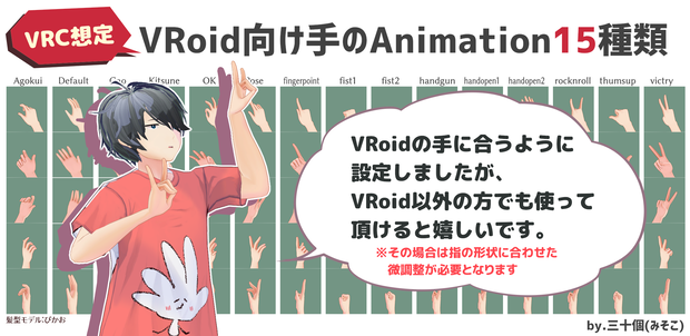 【VRC想定】VRoid向け手のAnimation 15種類+着席用Animation 2種類【CC0】