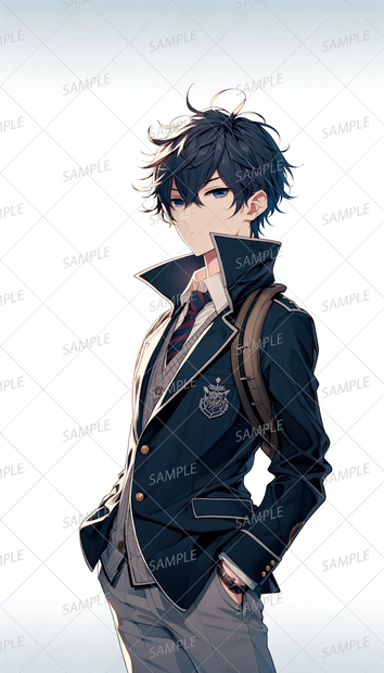 【学園】青黒い髪色の男子学生_立ち絵