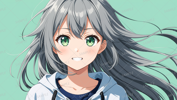 【一枚絵】笑顔な銀髪ロングのパーカー少女_背景