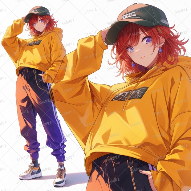 ストリート】キャップをかぶった赤髪の少女_立ち絵 - きゃら館 - BOOTH