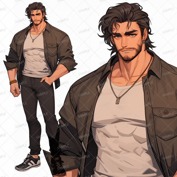 【私服】ダンディで筋肉質な中年男性