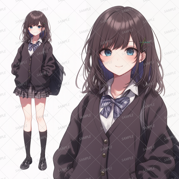 【学園】黒髪のしっかり者な女子学生_立ち絵