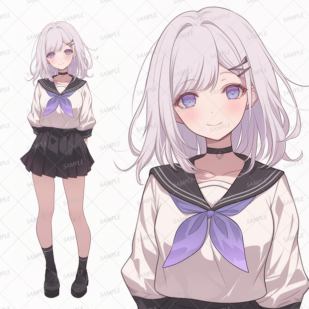 【学園】白髪のミステリアスな女子学生_立ち絵