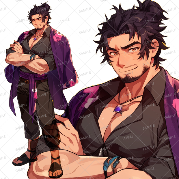 【ファンタジー】アロハシャツの和風な中年男性_立ち絵