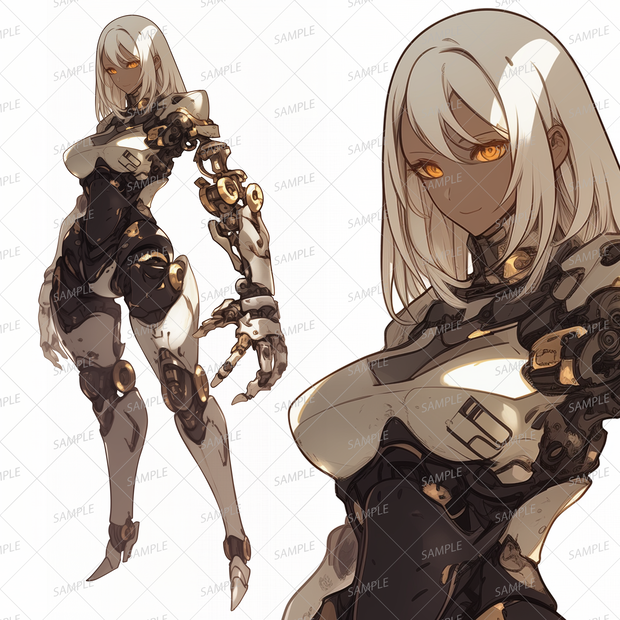 【メカ】大きなアームの女性型アンドロイド_立ち絵