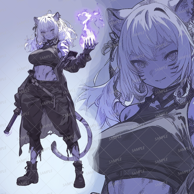 【獣人】炎の魔法を操るネコ科の少女_立ち絵