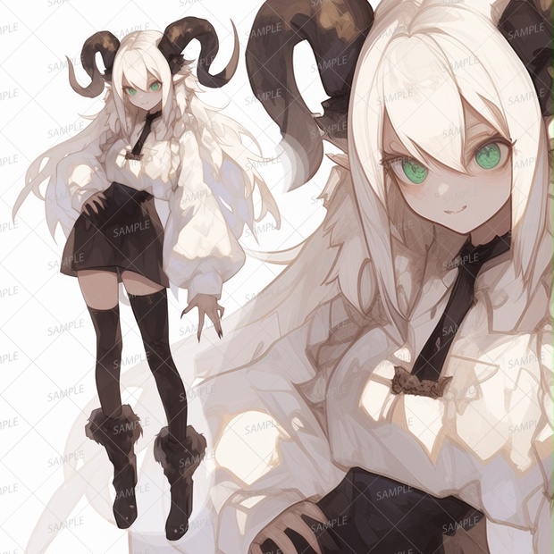 女性キャラクターの絵画 獣人】角の生えた白い悪魔の少女_立ち絵 - きゃら館 - BOOTH