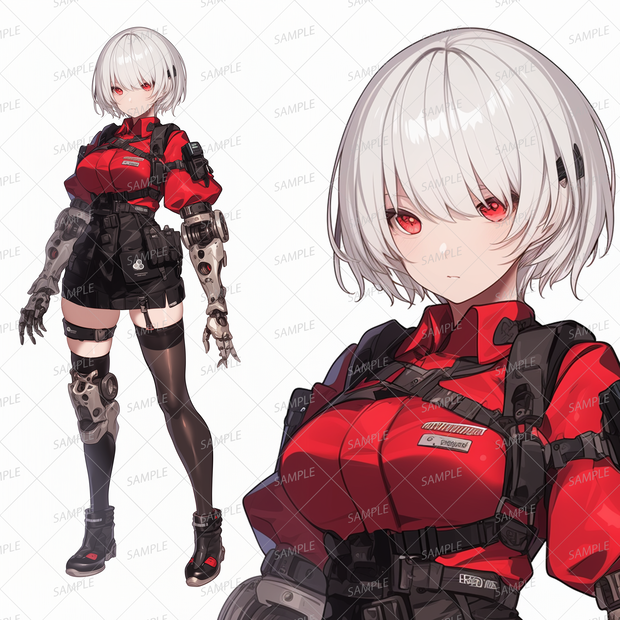 【メカ】サイボーグの白髪ショートの赤眼の少女_立ち絵