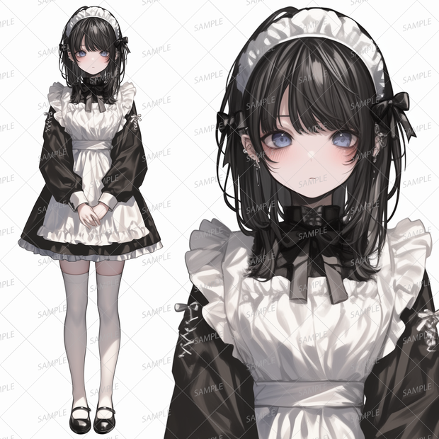 【ファンタジー】困り顔の黒髪メイド_立ち絵