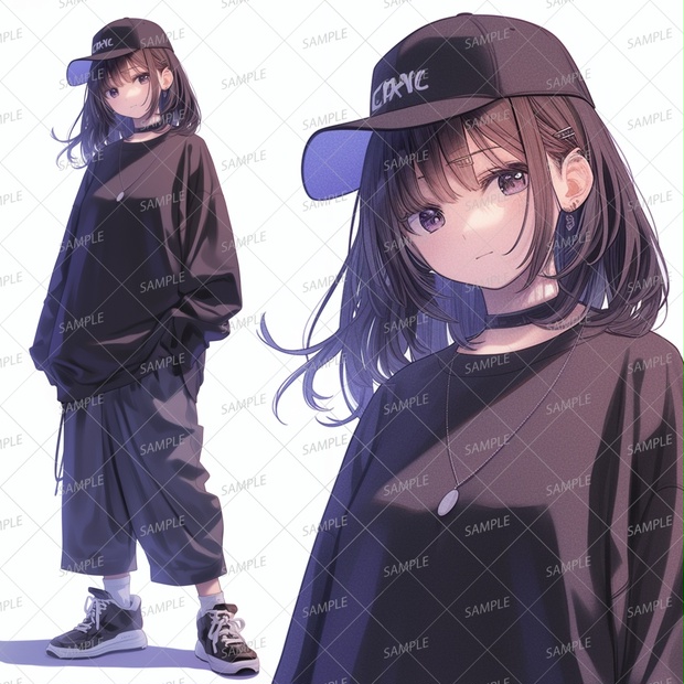 私服】キャップを被った黒髪少女_立ち絵 - きゃら館 - BOOTH