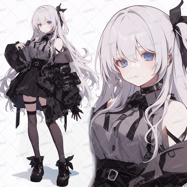 【私服】ゴシックな服を着た白髪のクールな少女_立ち絵
