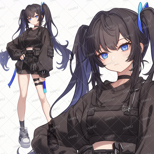 【私服】ツインテールの黒髪のクールな少女_立ち絵