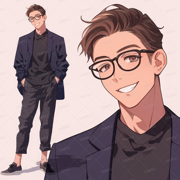 【仕事】カジュアルな装いのメガネの男性