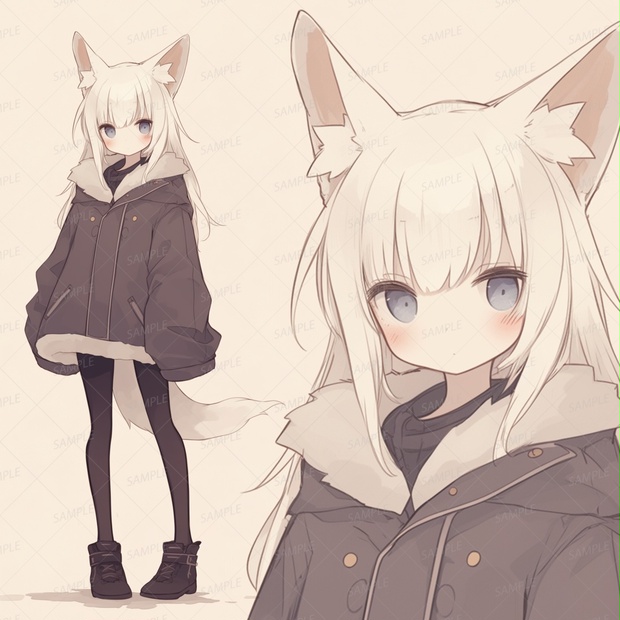 獣人】白い髪と青い瞳のケモ耳少女_立ち絵 - きゃら館 - BOOTH