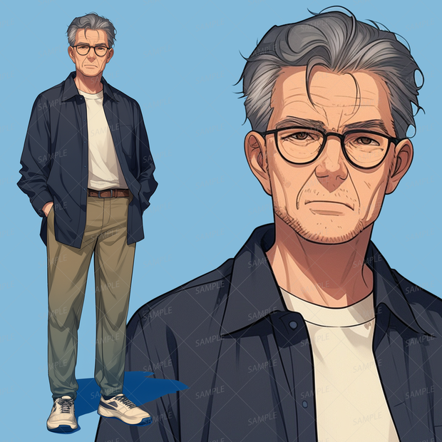 【私服】グレーヘアの上品なシニア男性_立ち絵