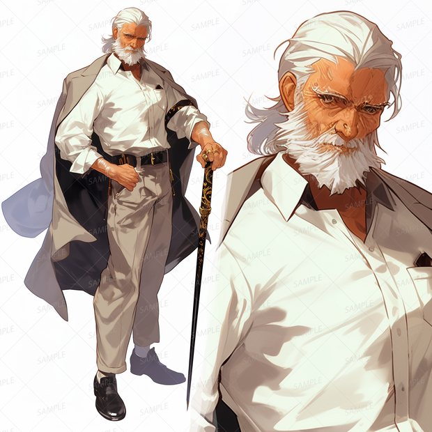 【ファンタジー】杖剣を携える白髪の老紳士_立ち絵