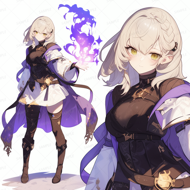 【ファンタジー】片手に紫の魔法を灯す少女_立ち絵
