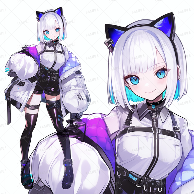 【私服】猫耳カチューシャの白髪美少女_立ち絵