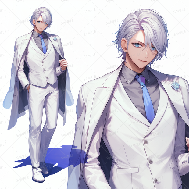 【仕事】白スーツの銀髪イケメン王子様_立ち絵