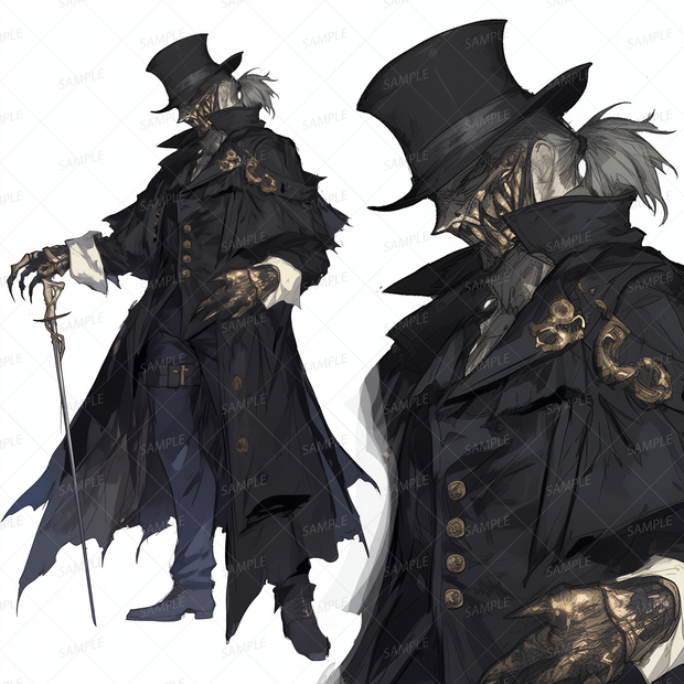 【ファンタジー】シルクハットを被った黒衣の男型_立ち絵