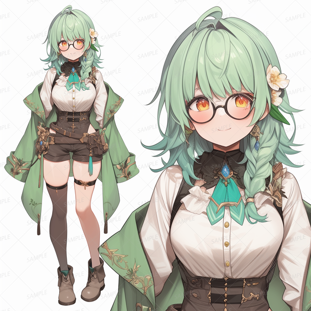 【ファンタジー】錬金術士の緑髪少女_立ち絵