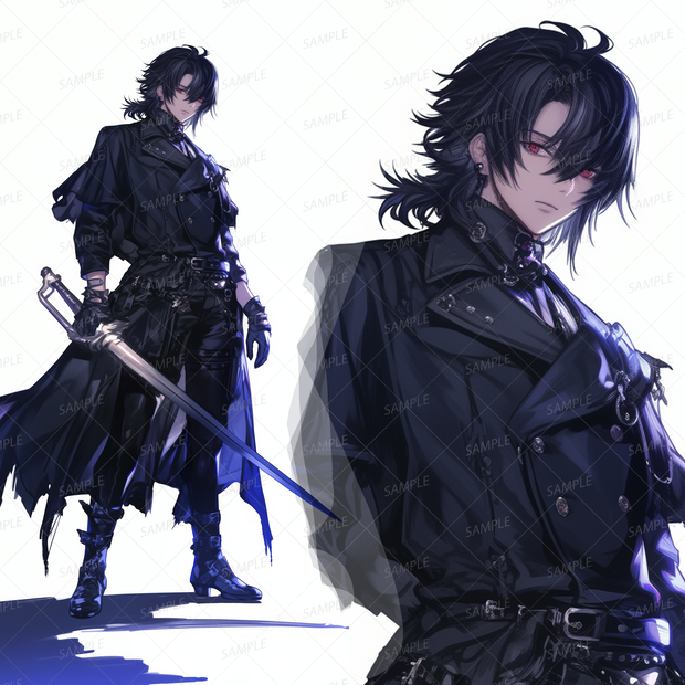 【ファンタジー】黒コートの青年剣士_立ち絵