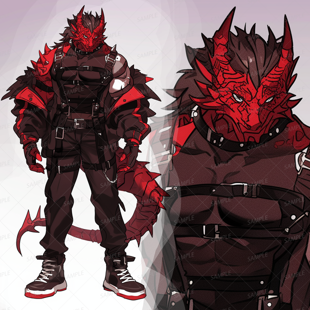 【獣人】赤い鱗のドラゴン獣人_立ち絵