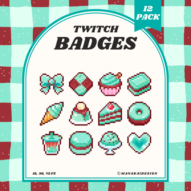 【Twitch対応】チョコミントスイーツ🍫のサブスクバッジ ▶︎12個 ドット絵