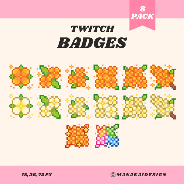 【Twitch対応】金木犀と銀木犀 バッジ ▶︎8個 ドット絵