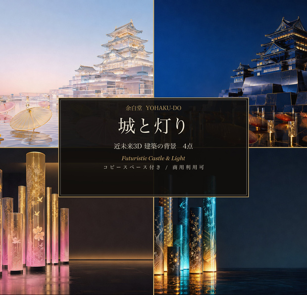 近未来の城と灯り―3Dラグジュアリー建築背景4点セット